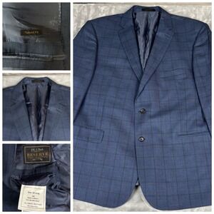 Jos‎ A Bank Reserve 50 Long Tailored Fit Blue Plaid Men's Suit Jacket